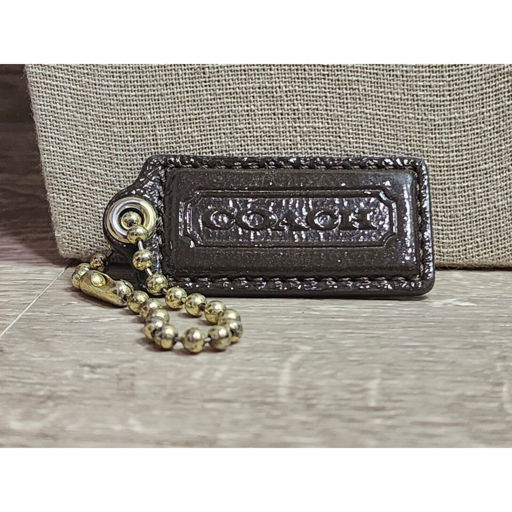 Coach Key Tag Coach Signature Leather Brown Leather Key Fob Tag - Gem